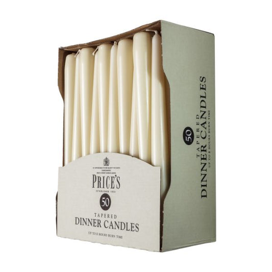 Prices Tapered Dinner Candle's Ivory 50 Pack