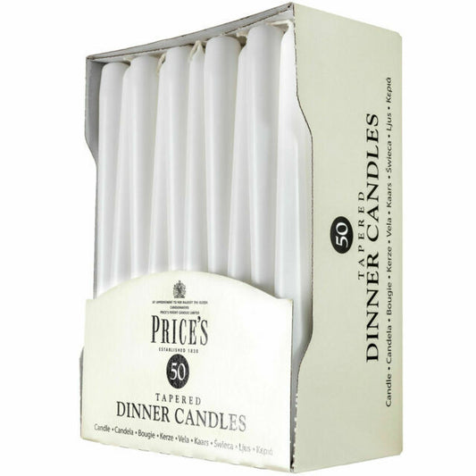 Prices Candles Unwrapped Tapered Dinner Candle, Pack of 50, White