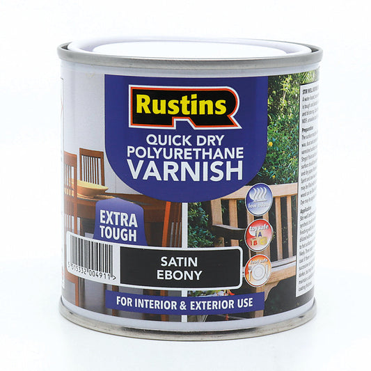 Rustins Quick Drying Polyurethane Varnish Satin Ebony 250ml